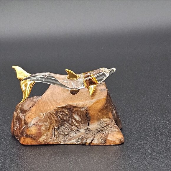 Raw Natural Wood Clear Glass Dolphin Figurine GoldTone Tip Finish 1.5" VTG Décor - Picture 12 of 16